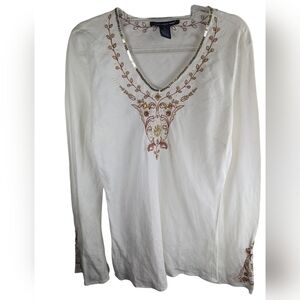 Saint Tropez West Linen Embroidered Tunic Top Sz M